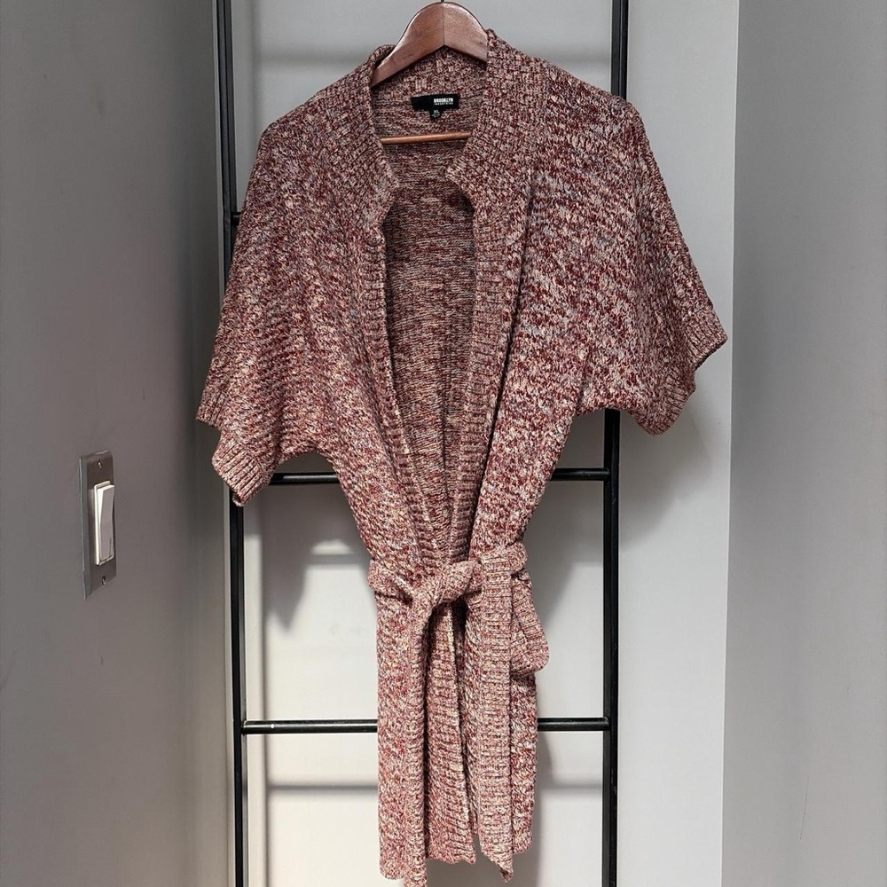 Brooklyn Industries Heathered Rose Tie-Waist Open Cardigan